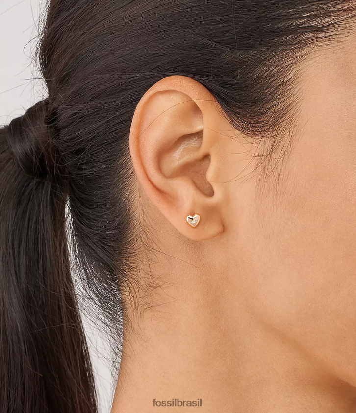 Fossil joia mulheres brincos de diamante cultivado em laboratório transparente banhado a 14k amor verdadeiro Rosa ouro 66RZLJ1056