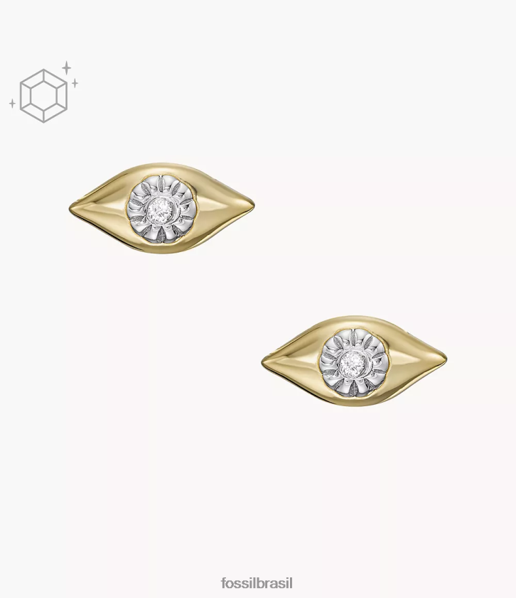 Fossil joia mulheres brincos de diamante cultivados em laboratório transparente banhado a 14k de mau olhado ouro 66RZLJ1082