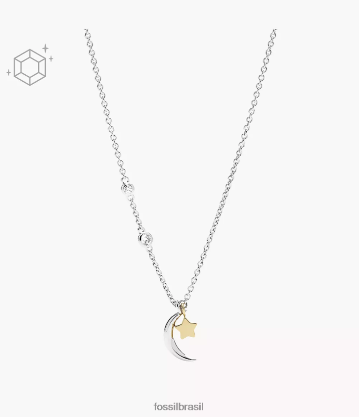Fossil joia mulheres Colar Elliott Sterling Estrela e Lua Crescente prata 66RZLJ929