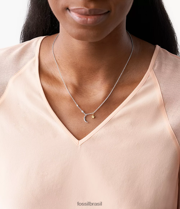 Fossil joia mulheres Colar Elliott Sterling Estrela e Lua Crescente prata 66RZLJ929