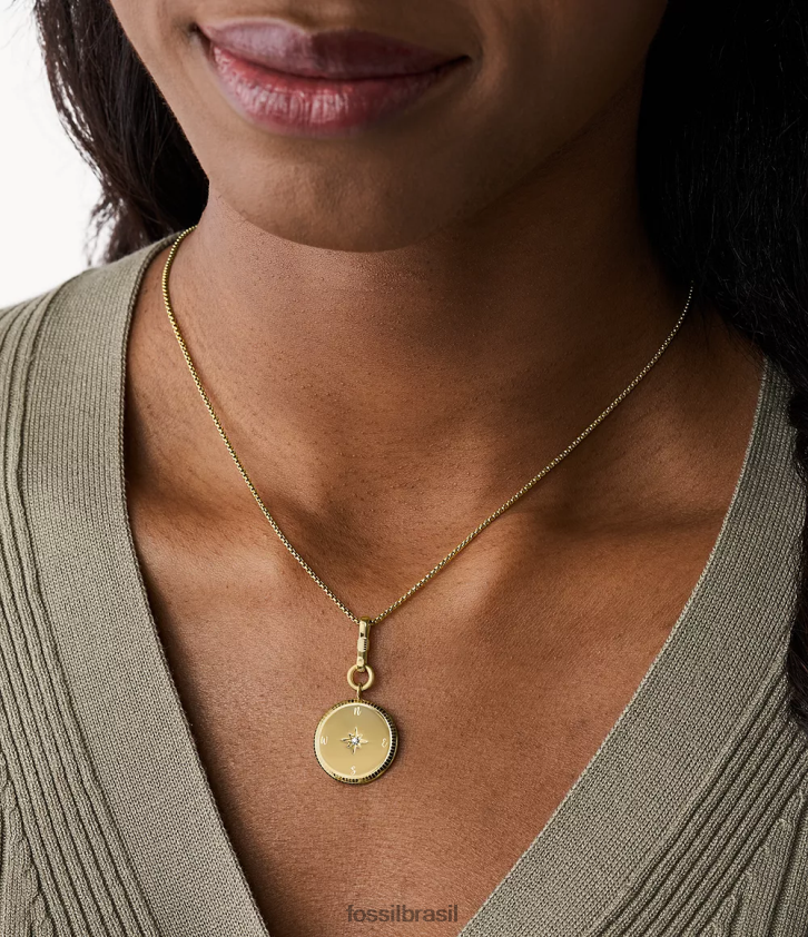 Fossil joia mulheres Colar com pingente de aço inoxidável com intenções de ano novo da Geórgia tom de ouro 66RZLJ1139