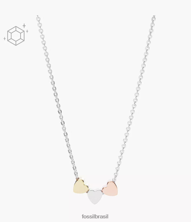 Fossil joia mulheres Colar em caixa esterlina tricolor com coração do Dia das Mães Elliott prata 66RZLJ935
