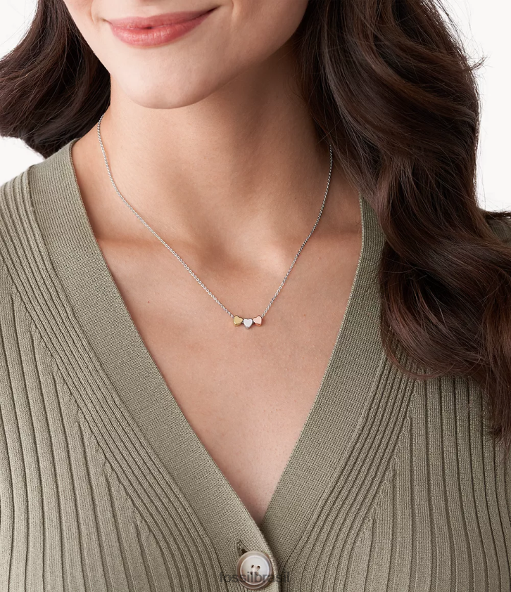 Fossil joia mulheres Colar em caixa esterlina tricolor com coração do Dia das Mães Elliott prata 66RZLJ935