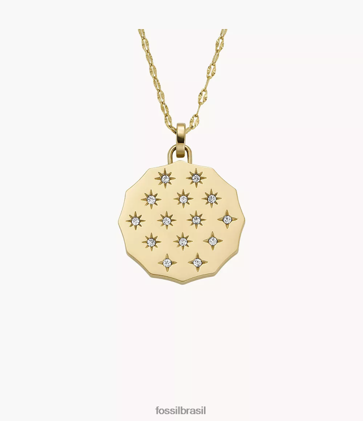 Fossil joia mulheres Sadie colar com pingente de aço inoxidável com borda recortada tom de ouro 66RZLJ913