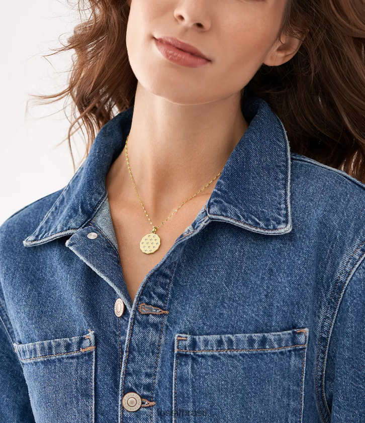 Fossil joia mulheres Sadie colar com pingente de aço inoxidável com borda recortada tom de ouro 66RZLJ913