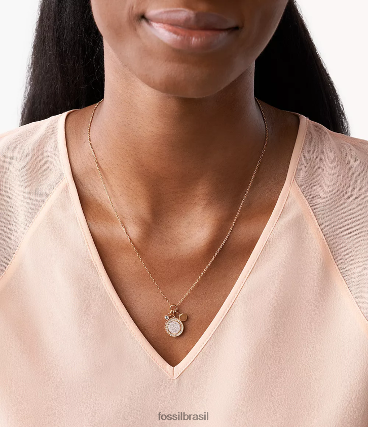 Fossil joia mulheres colar com pingente de aço halo sutton tom de ouro rosa 66RZLJ1310