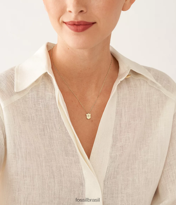 Fossil joia mulheres colar com pingente de escudo de aço inoxidável Heritage Essentials tom de ouro 66RZLJ951