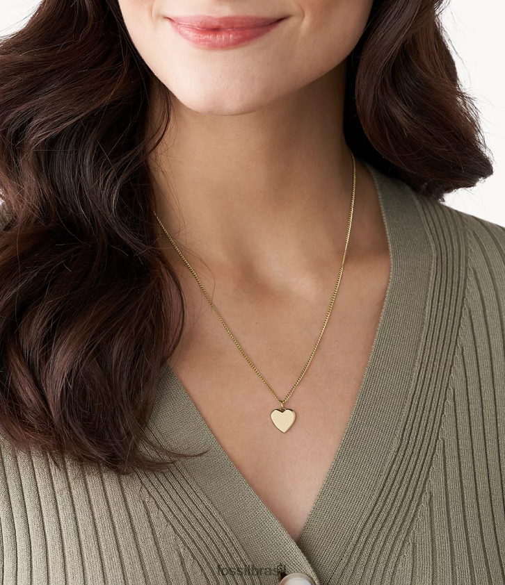 Fossil joia mulheres colar de aço inoxidável com coração de pista tom de ouro 66RZLJ941