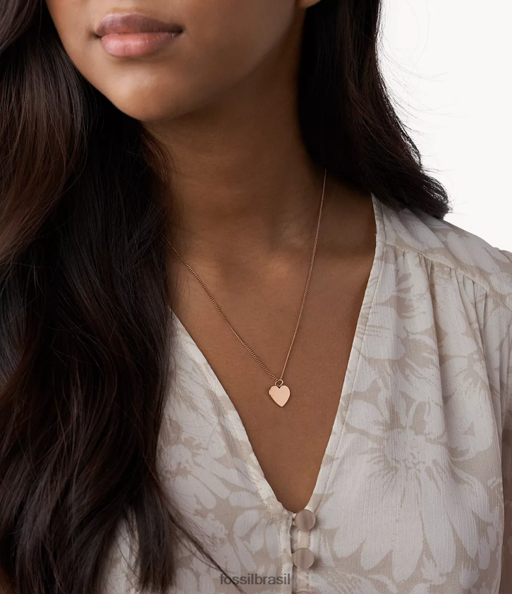 Fossil joia mulheres colar de aço inoxidável com coração de pista tom de ouro rosa 66RZLJ912