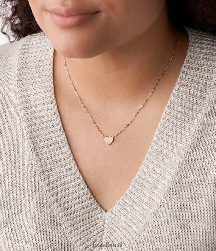 Fossil joia mulheres colar de aço inoxidável com coração de pista tom de ouro rosa 66RZLJ916