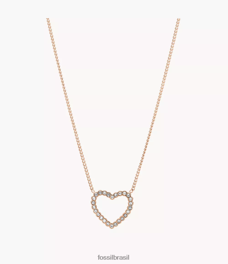 Fossil joia mulheres colar de aço inoxidável de coração aberto sutton tom de ouro rosa 66RZLJ907