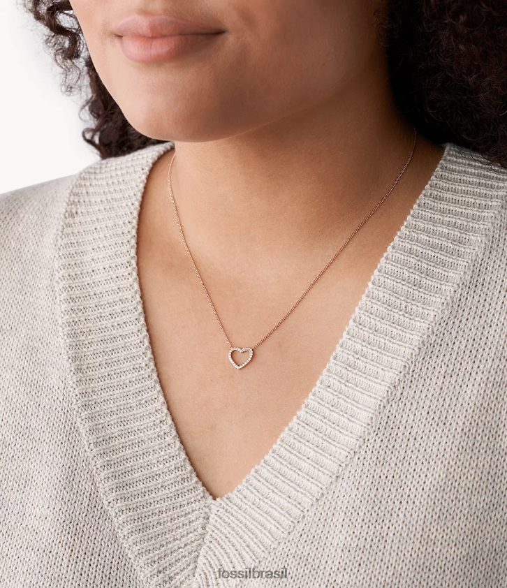 Fossil joia mulheres colar de aço inoxidável de coração aberto sutton tom de ouro rosa 66RZLJ907