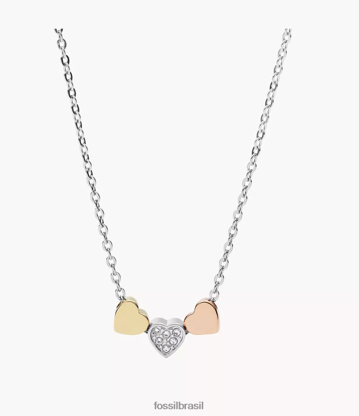 Fossil joia mulheres colar de aço tricolor com coração sutton prata 66RZLJ940