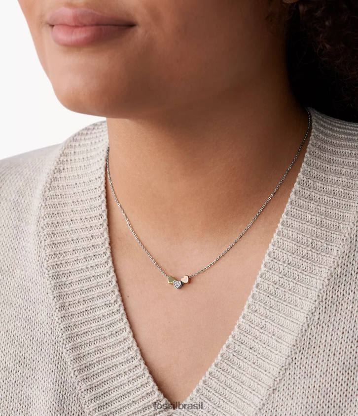 Fossil joia mulheres colar de aço tricolor com coração sutton prata 66RZLJ940