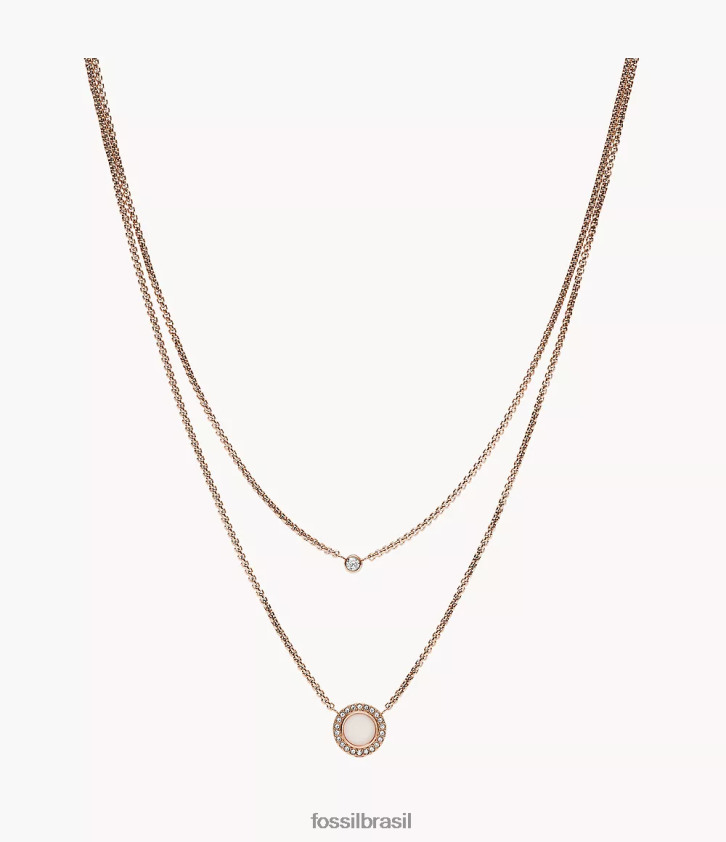 Fossil joia mulheres colar de aço val duplo brilho tom de ouro rosa 66RZLJ955