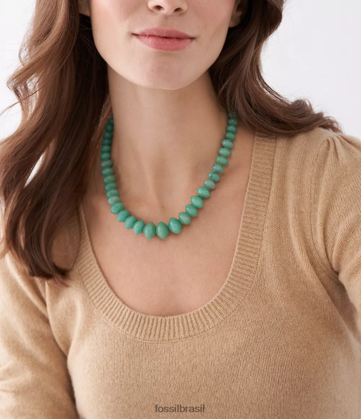 Fossil joia mulheres colar de contas de aventurina todo empilhado verde 66RZLJ934