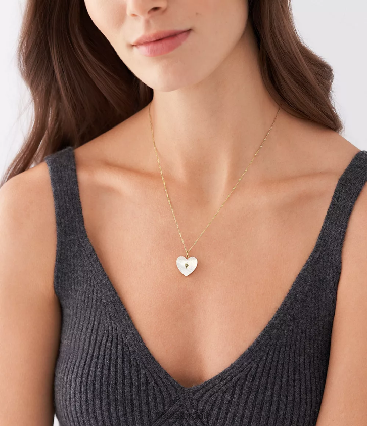 Fossil joia mulheres colar de coração de corrente de coleção de medalhão madrepérola branca 66RZLJ957