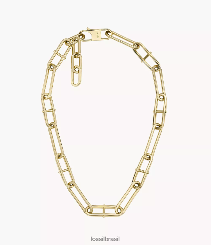 Fossil joia mulheres colar de corrente de aço inoxidável d-link Heritage tom de ouro 66RZLJ902