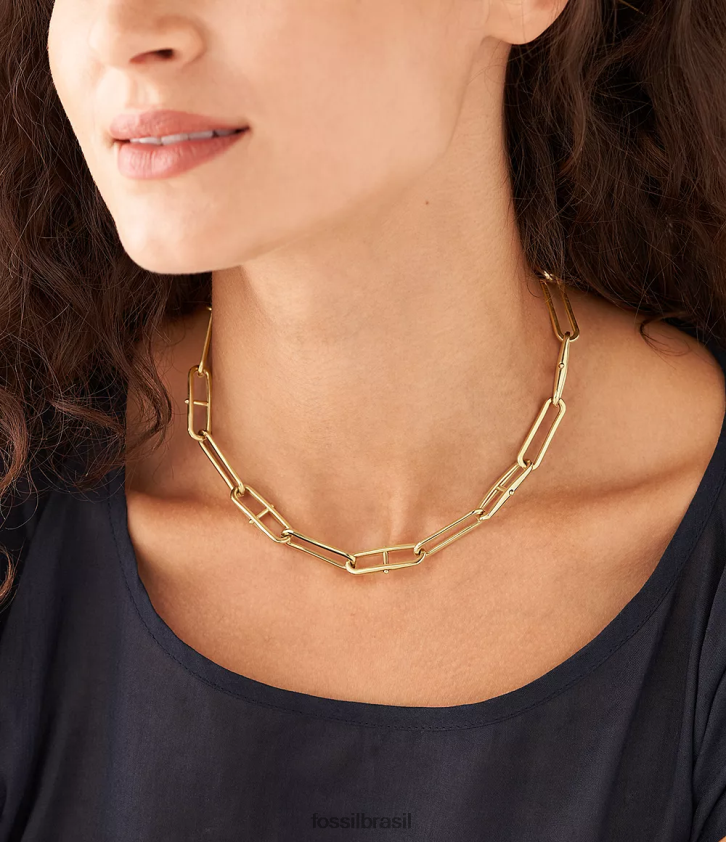 Fossil joia mulheres colar de corrente de aço inoxidável d-link Heritage tom de ouro 66RZLJ902