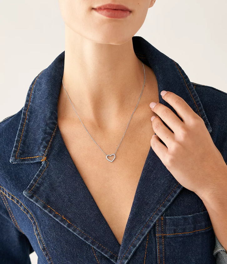 Fossil joia mulheres colar de corrente de aço inoxidável de coração aberto Sadie tom prata 66RZLJ950