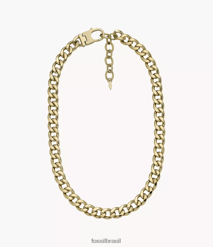 Fossil joia mulheres colar de corrente de aço inoxidável empilhado tom de ouro 66RZLJ937