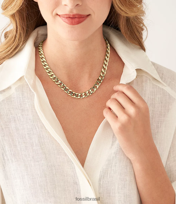 Fossil joia mulheres colar de corrente de aço inoxidável empilhado tom de ouro 66RZLJ937