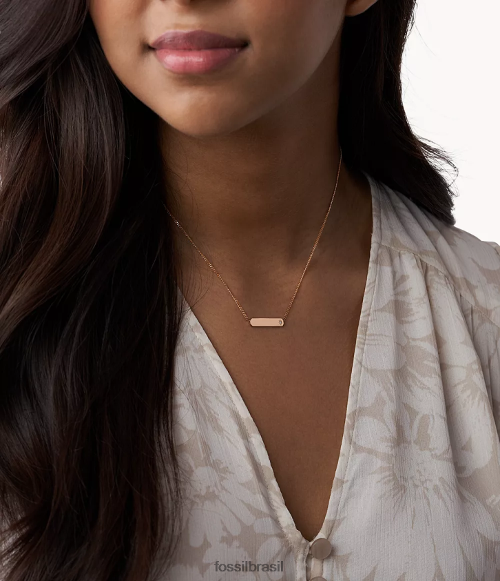 Fossil joia mulheres colar de corrente de barra de aço inoxidável lane rose tom de ouro 66RZLJ906