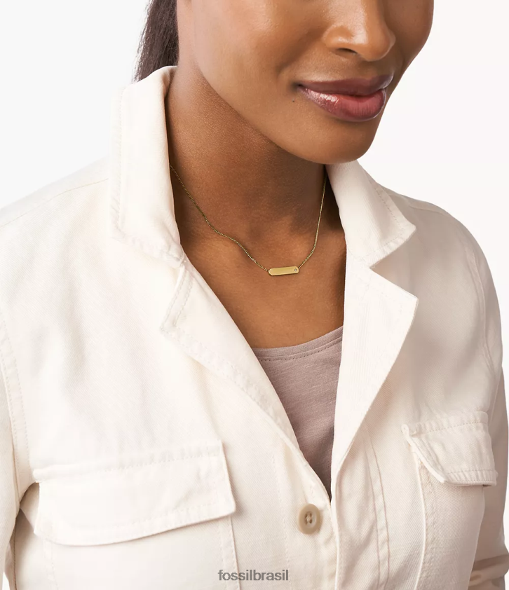 Fossil joia mulheres colar de corrente de barra de aço inoxidável lane tom de ouro 66RZLJ931