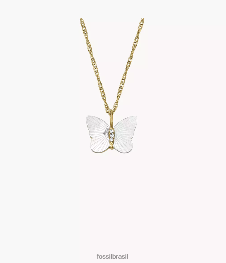 Fossil joia mulheres colar de corrente de borboleta com asas radiantes madrepérola branca 66RZLJ897