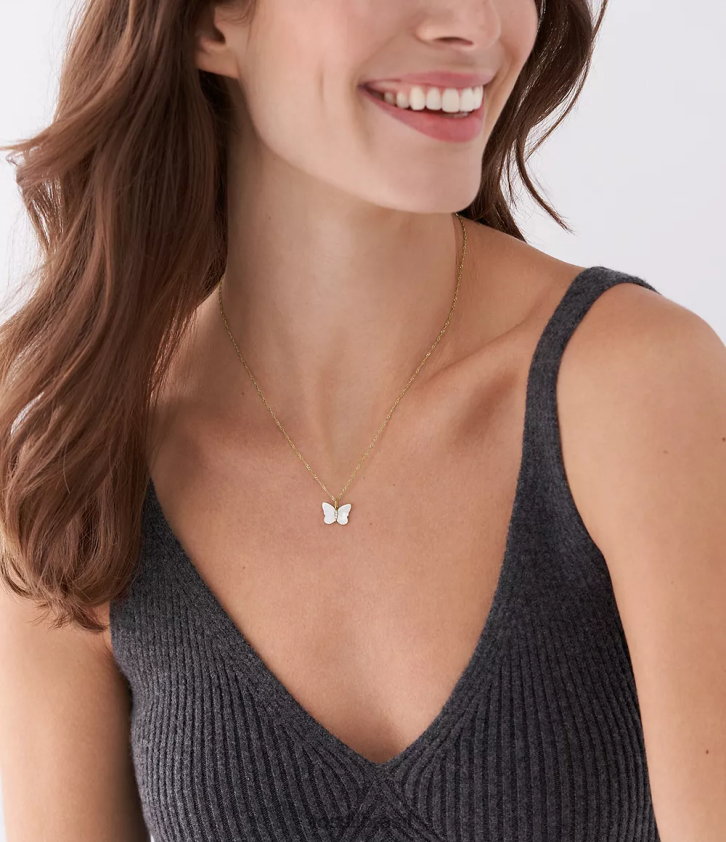 Fossil joia mulheres colar de corrente de borboleta com asas radiantes madrepérola branca 66RZLJ897