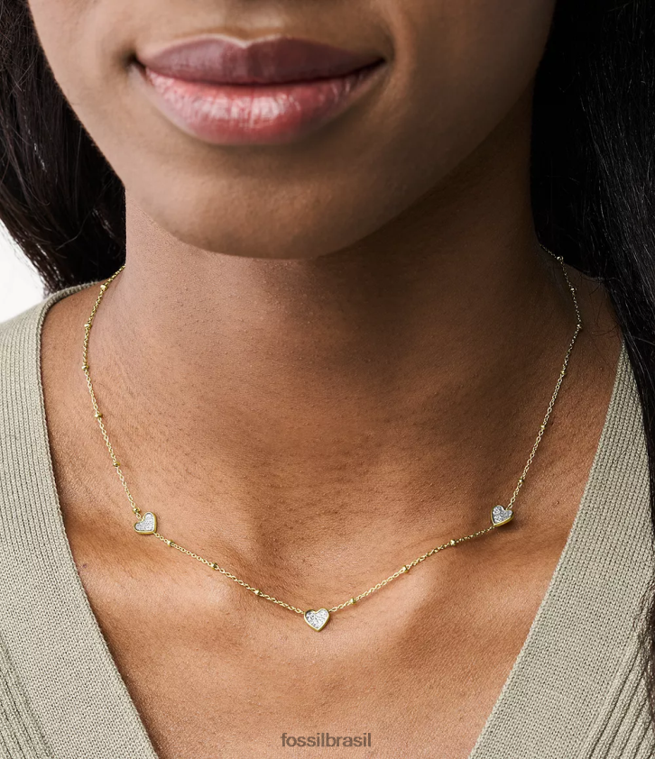 Fossil joia mulheres colar de corrente de coração de aço inoxidável clássico dos namorados sutton tom de ouro 66RZLJ1318