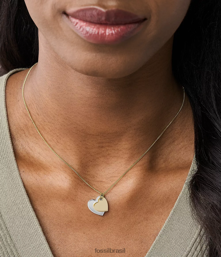 Fossil joia mulheres colar de corrente de coração de aço inoxidável lane dois tons 66RZLJ1135