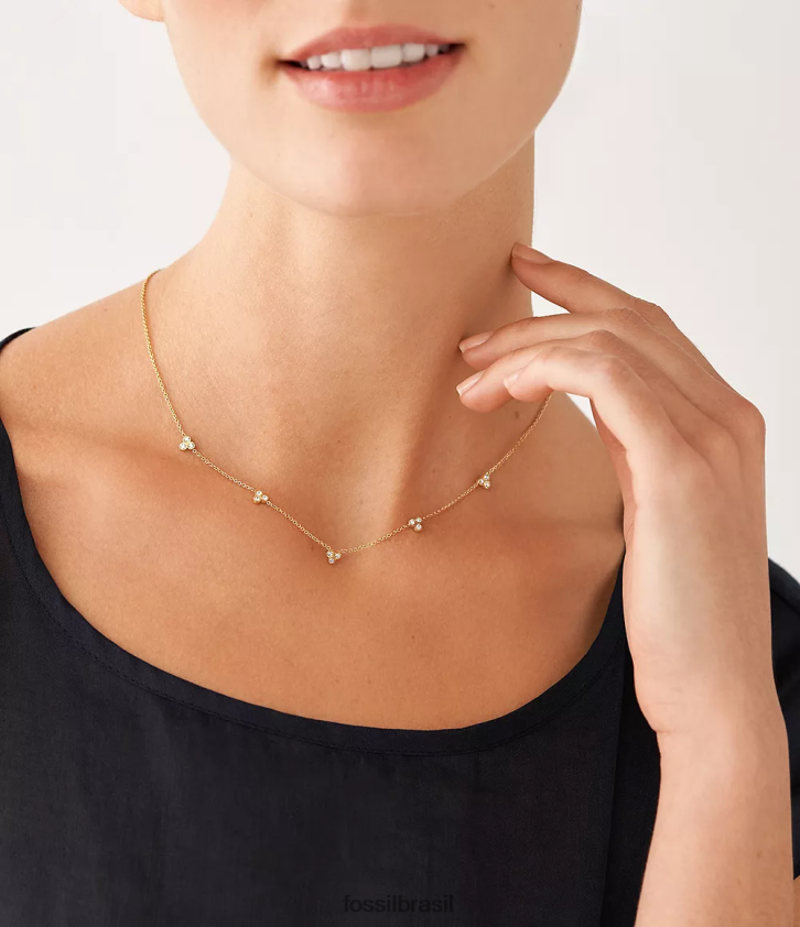 Fossil joia mulheres colar de estação de aço inoxidável Sadie Trio Glitz tom de ouro 66RZLJ920
