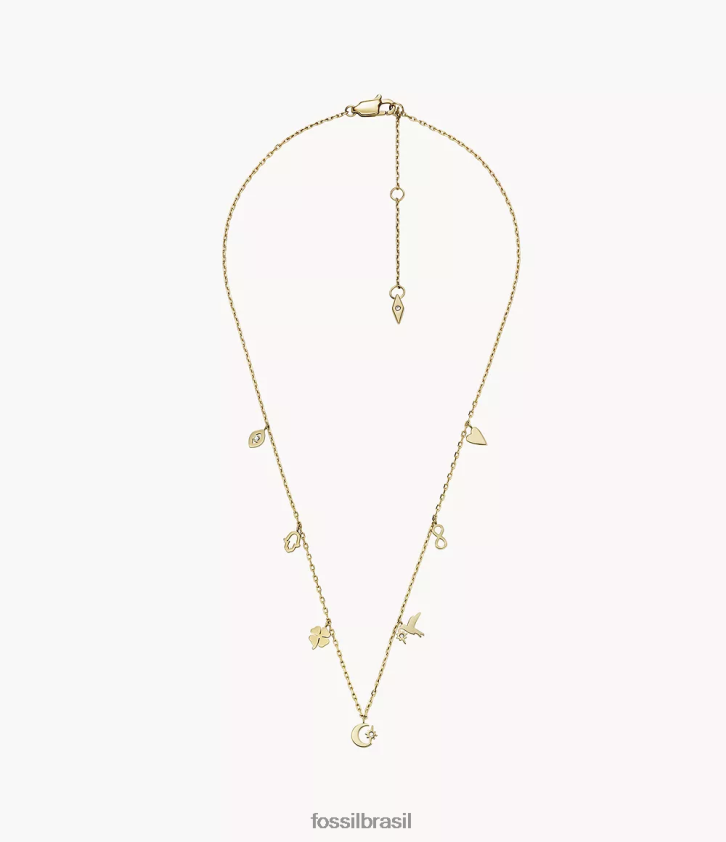 Fossil joia mulheres colar de estação de aço inoxidável ícones sutton dourado 66RZLJ1189