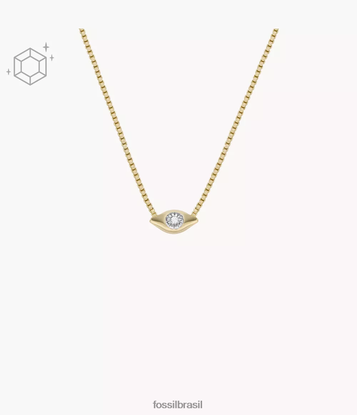 Fossil joia mulheres colar de estação de diamante cultivado em laboratório transparente banhado a 14k de mau olhado ouro 66RZLJ915