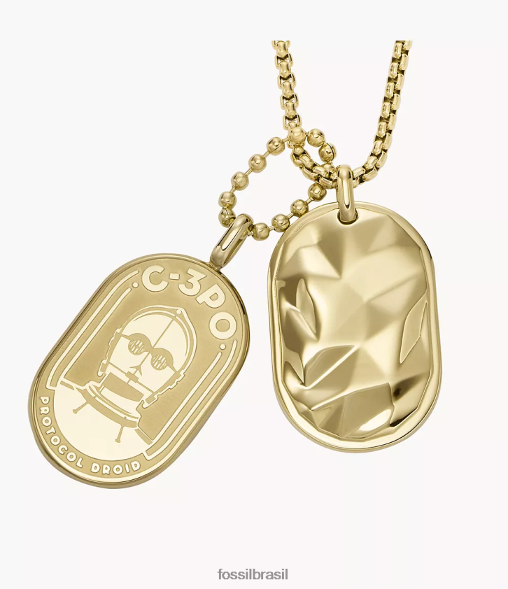 Fossil joia mulheres colar de etiqueta de cachorro de aço inoxidável star wars c-3po tom de ouro 66RZLJ903