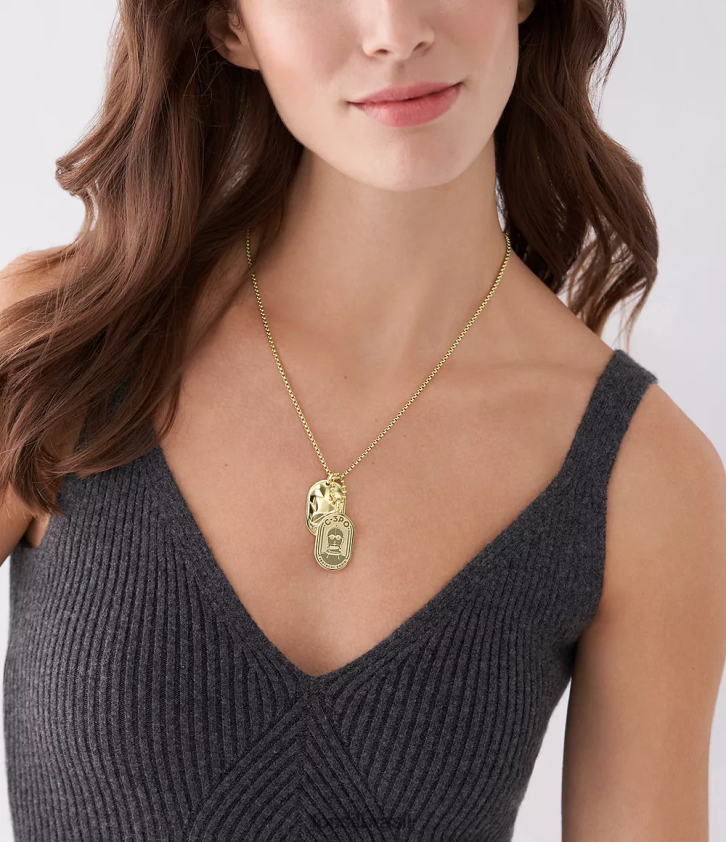 Fossil joia mulheres colar de etiqueta de cachorro de aço inoxidável star wars c-3po tom de ouro 66RZLJ903