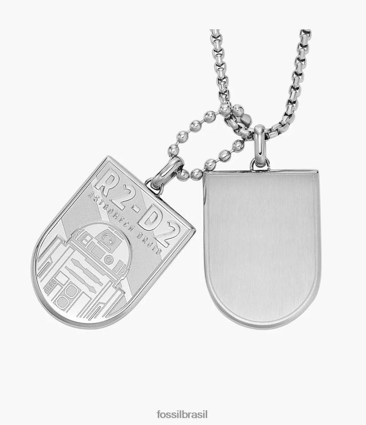 Fossil joia mulheres colar de etiqueta de cachorro de aço inoxidável star wars r2-d2 tom prata 66RZLJ911