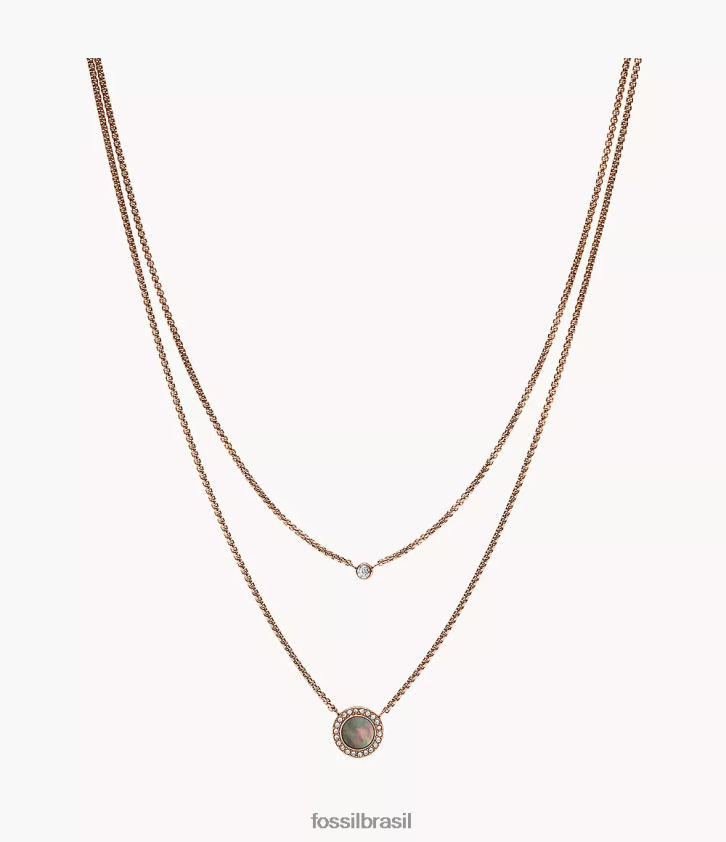 Fossil joia mulheres colar de pingente de disco duplo val madrepérola cinza 66RZLJ936