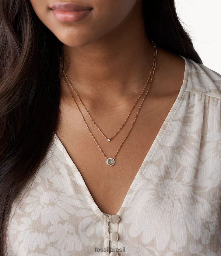 Fossil joia mulheres colar de pingente de disco duplo val madrepérola cinza 66RZLJ936