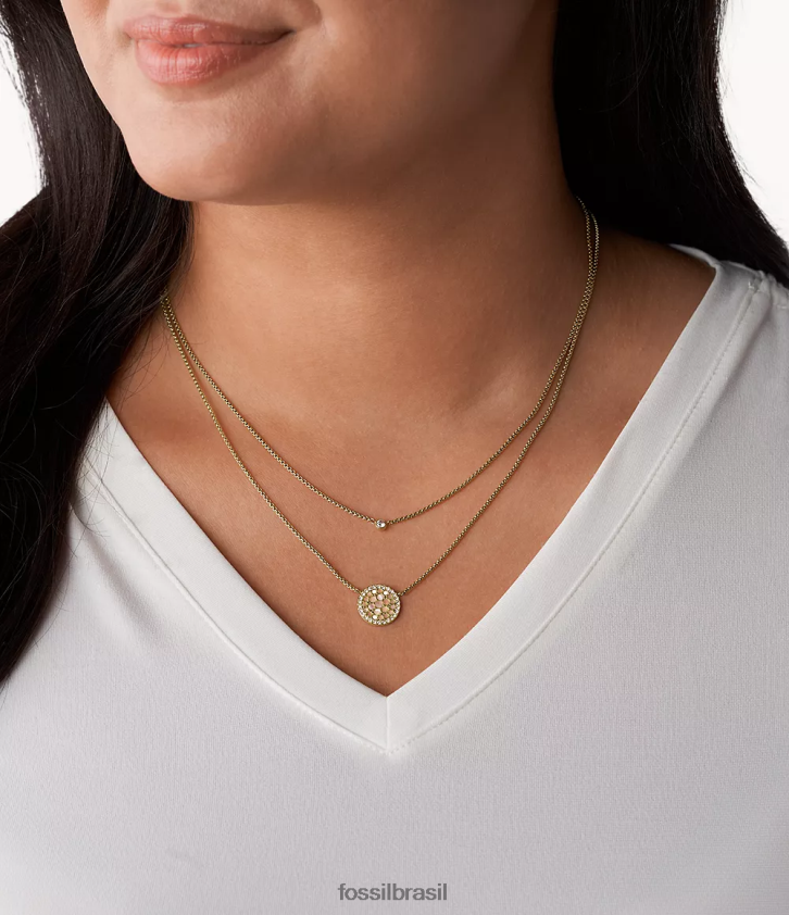 Fossil joia mulheres colar val duo em mosaico de aço inoxidável tom de ouro 66RZLJ956