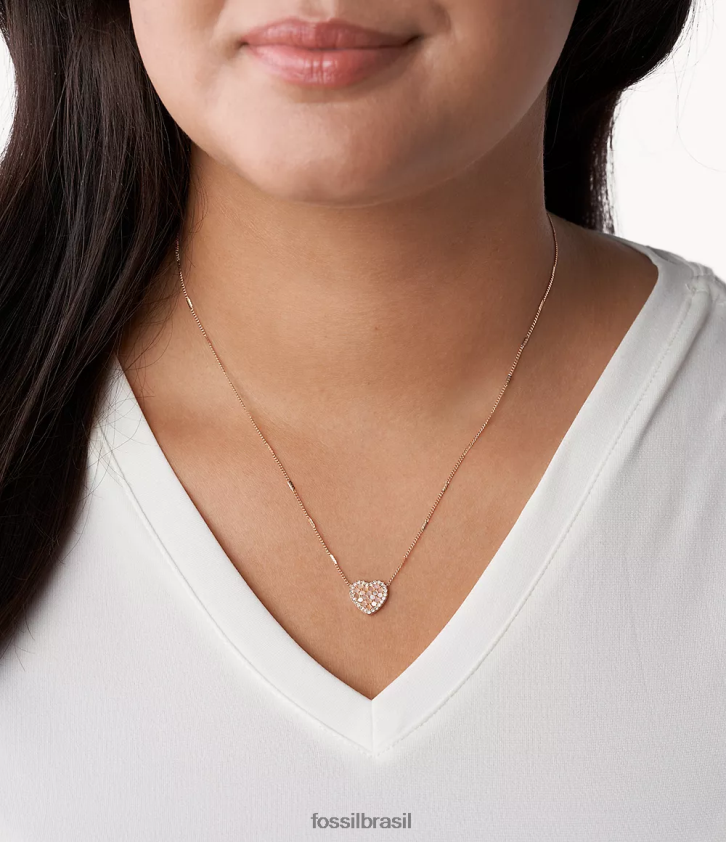 Fossil joia mulheres colar val mosaico de aço inoxidável coração rosa dourado 66RZLJ923