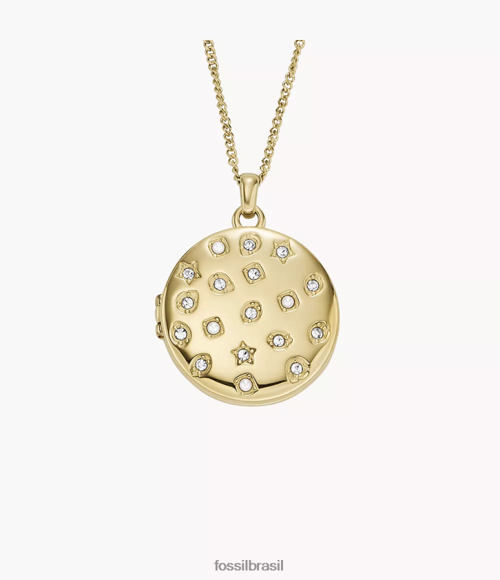 Fossil joia mulheres coleção de medalhões colar de corrente de aço inoxidável tom de ouro 66RZLJ901