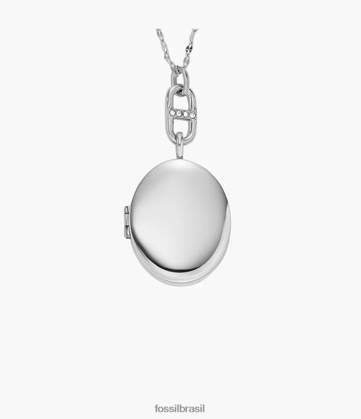 Fossil joia mulheres coleção de medalhões colar de corrente de aço inoxidável tom prata 66RZLJ905