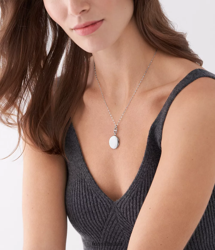 Fossil joia mulheres coleção de medalhões colar de corrente de aço inoxidável tom prata 66RZLJ905