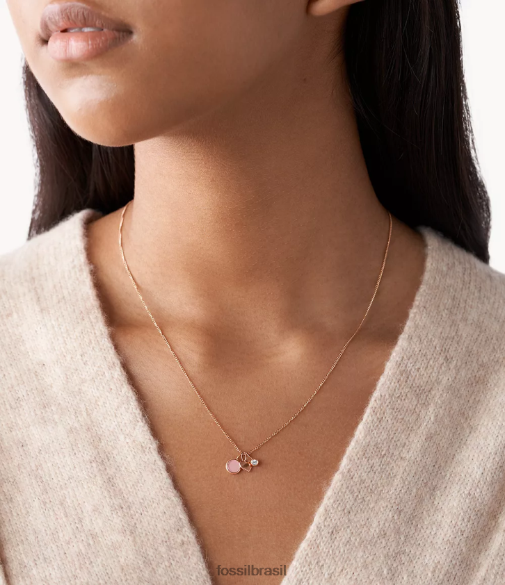 Fossil joia mulheres coração georgia e colar de quartzo e rosa 66RZLJ925