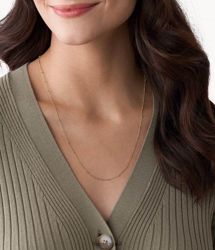 Fossil joia mulheres corra oh tão charmoso colar longo de corrente de aço inoxidável tom de ouro 66RZLJ1130