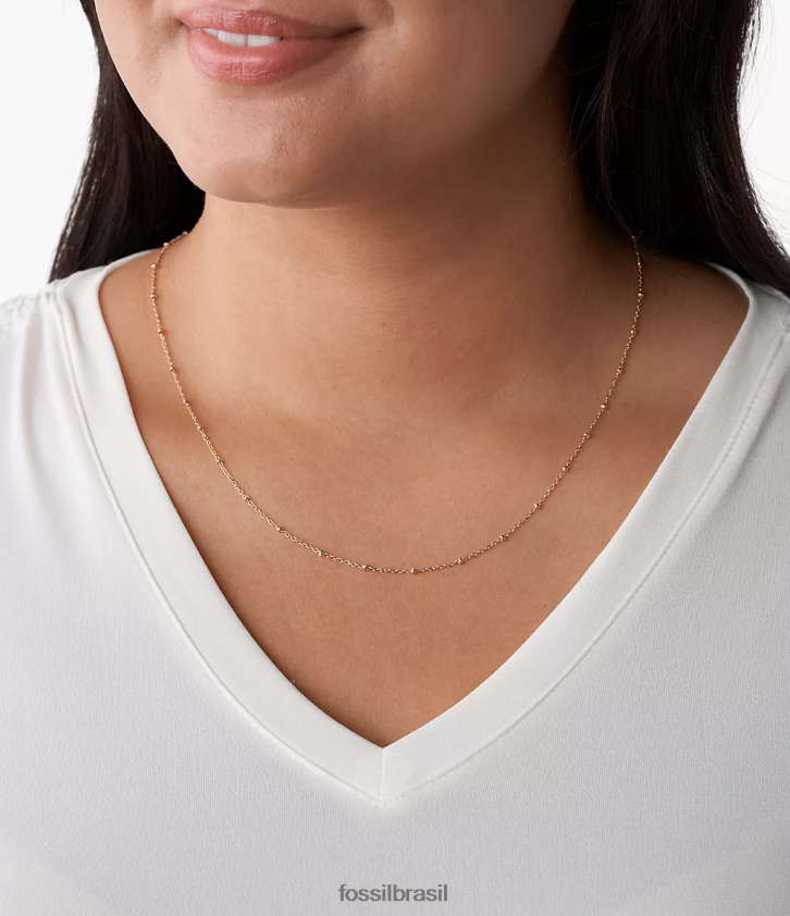 Fossil joia mulheres corra oh tão charmoso colar longo de corrente de aço inoxidável tom de ouro rosa 66RZLJ1201