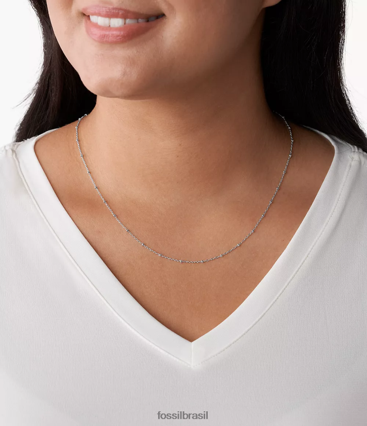 Fossil joia mulheres corra oh tão charmoso colar longo de corrente de aço inoxidável tom prata 66RZLJ1144