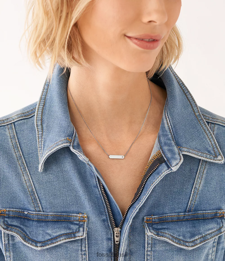 Fossil joia mulheres desenhou colar de corrente de barra de aço inoxidável tom prata 66RZLJ919